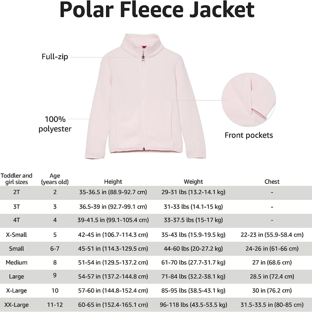 Amazon Essentials Large Navy Blue Girls' Polar Fleece Full-Zip Jacket